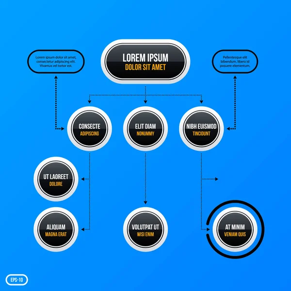 Modèle d'organigramme d'entreprise sur fond bleu vif. Utile pour les présentations et la publicité . — Image vectorielle