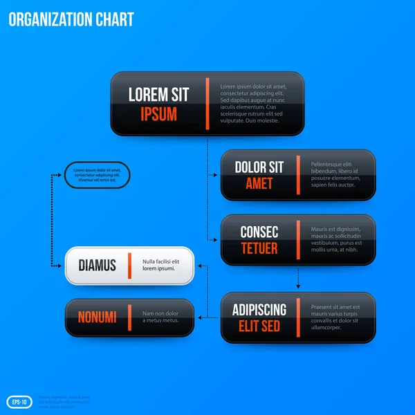 Företagets organisation diagrammall på ljusa blå bakgrund. Användbar för presentationer och reklam. — Stock vektor