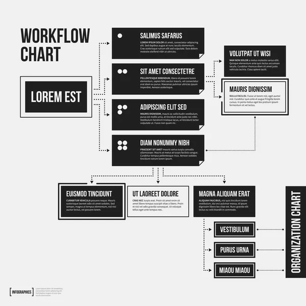 Organigramsjabloon met geometrische elementen op witte achtergrond. Nuttig voor wetenschap en bedrijfsleven presentaties. — Stockvector