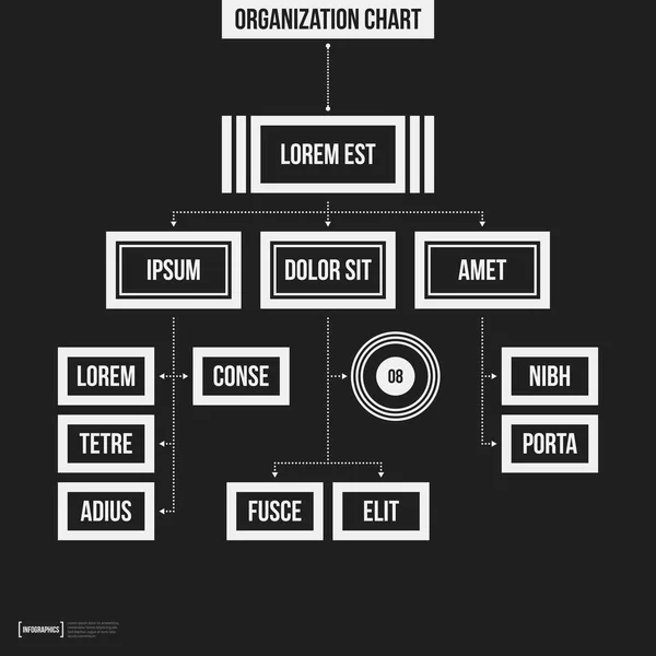 Шаблон диаграммы организации с геометрическими элементами на черном фоне. Полезно для научных и деловых презентаций . — стоковый вектор