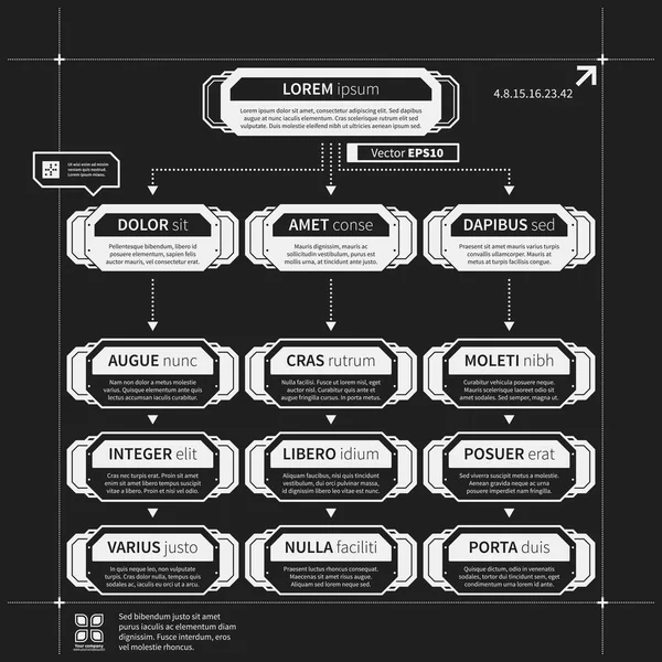 Organisation diagrammall med geometriska element på svart bakgrund. Användbar för vetenskap och näringsliv presentationer. — Stock vektor