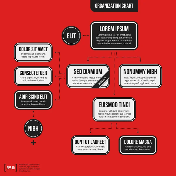 Plantilla de organigrama con elementos geométricos sobre fondo rojo brillante. Útil para presentaciones científicas y empresariales . — Archivo Imágenes Vectoriales