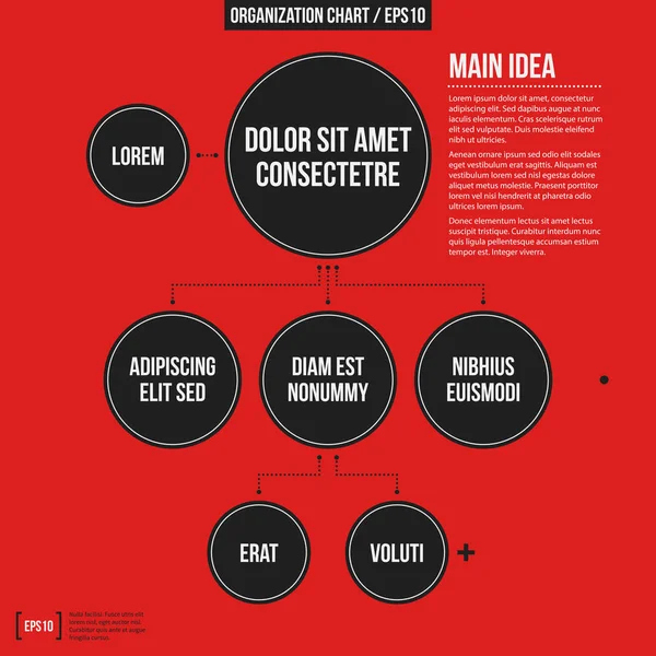 Organization chart template with geometric elements on bright red background. Useful for science and business presentations. — Stock Vector