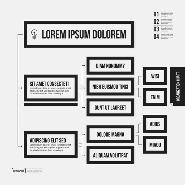 Modello di organigramma con elementi geometrici su sfondo bianco. Utile per presentazioni scientifiche e aziendali . Grafiche Vettoriali