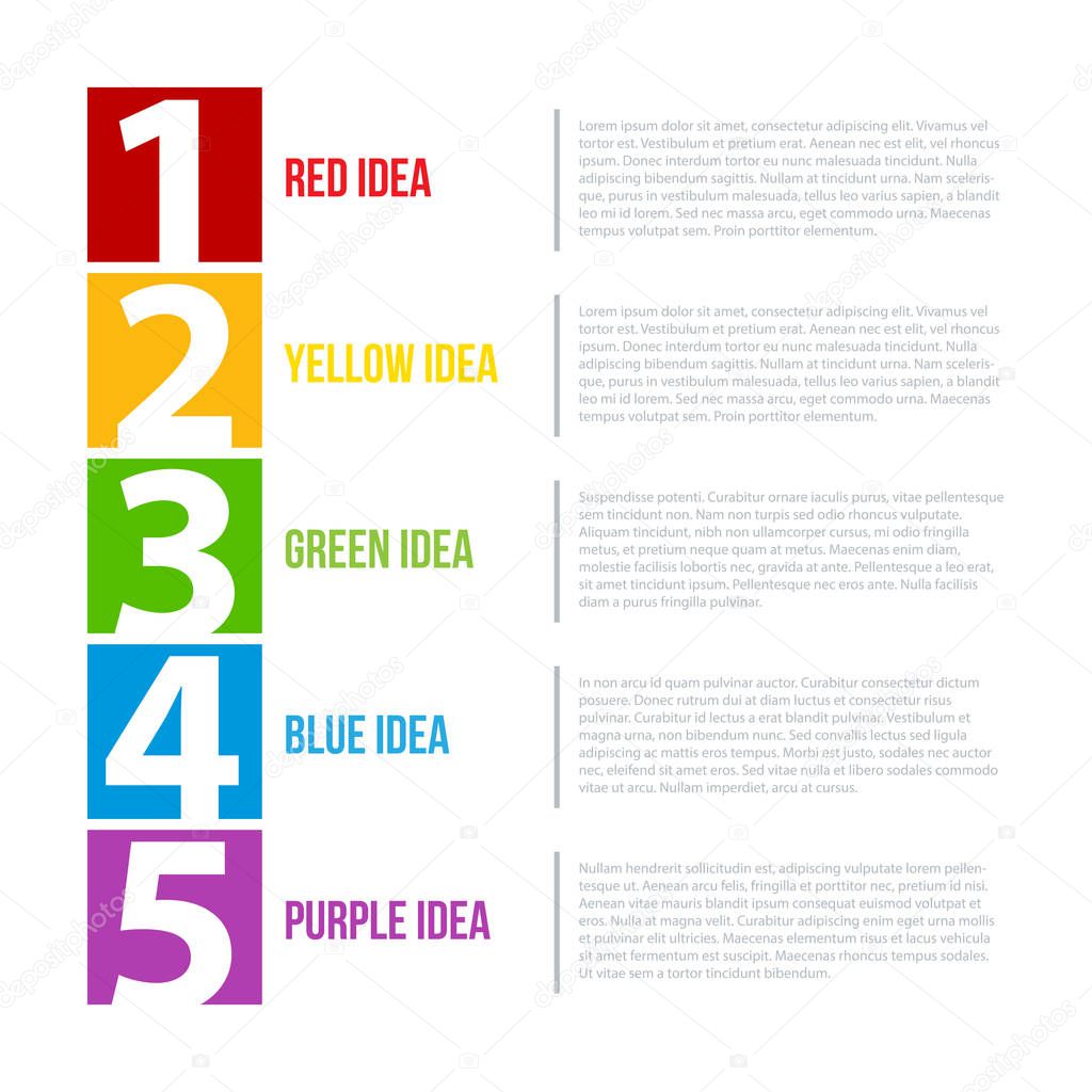 Presentation template with numbers from 1 to 5. Shows steps or options.