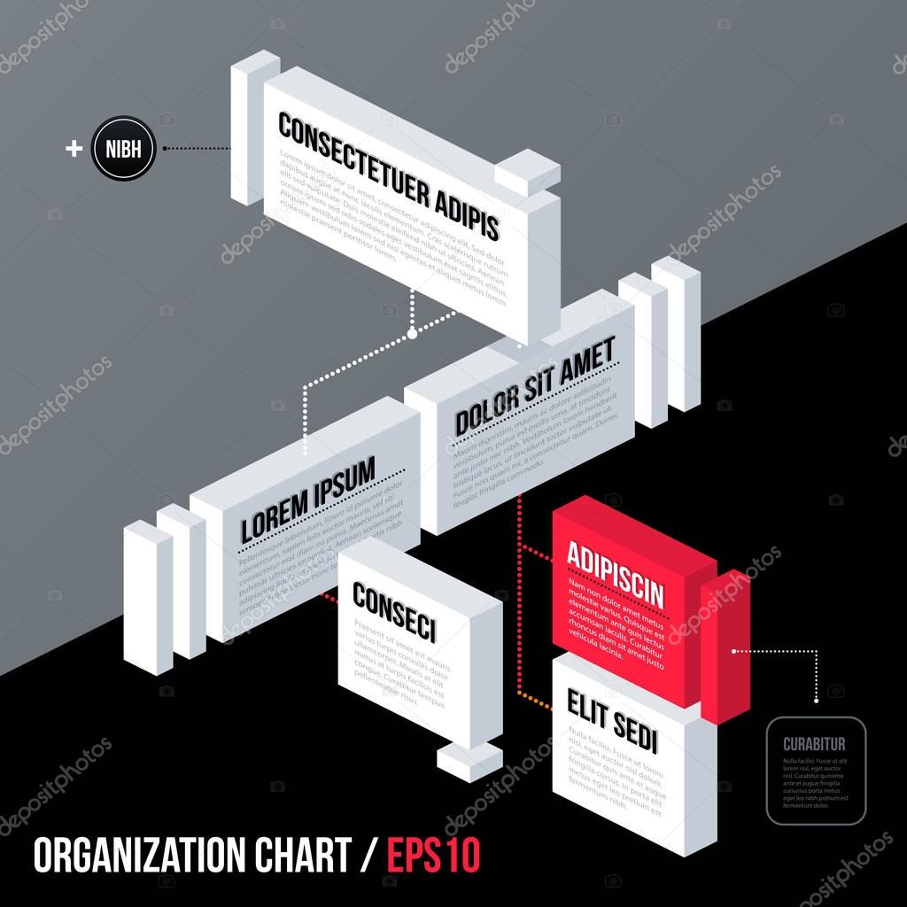 Modern business organization chart template with 3d isometric elements on gray background. Neutral corporate style.