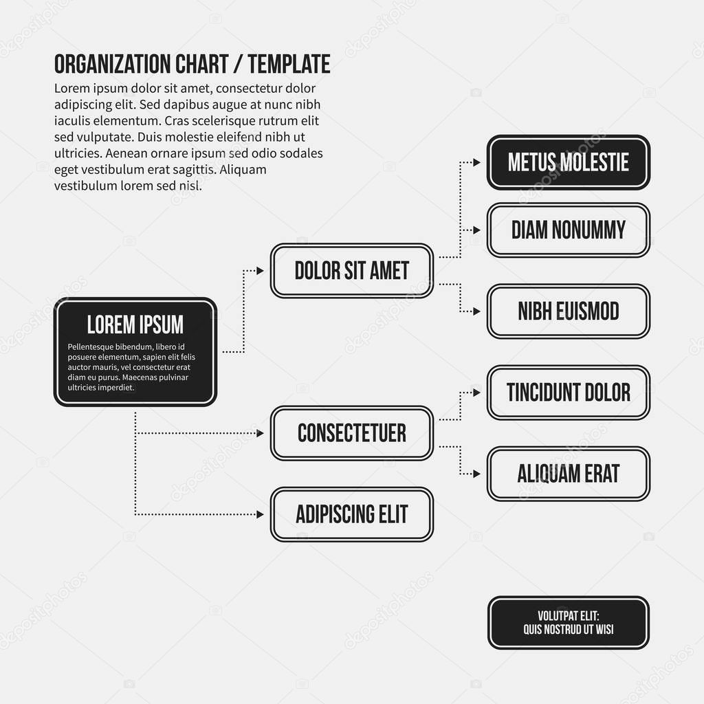 Organization chart template with geometric elements on white background. Useful for science and business presentations.