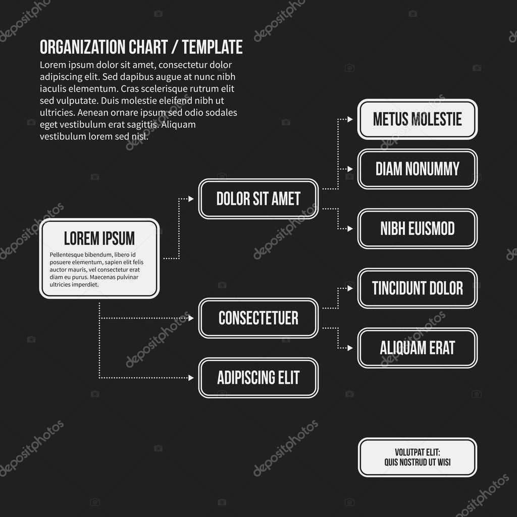 Plantilla de organigrama con elementos geométricos sobre fondo negro