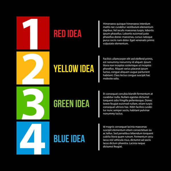 Plantilla de presentación con números del 1 al 4. Muestra pasos u opciones . — Archivo Imágenes Vectoriales