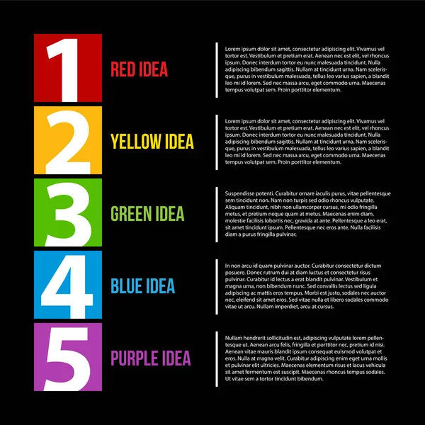 Plantilla de presentación con números del 1 al 5. Muestra pasos u opciones . — Archivo Imágenes Vectoriales