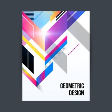Beyaz arka plan üzerinde parlak geometrik şekillerle poster/kapak tasarım şablonu.
