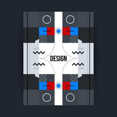 Futuristik geometrik öğelerle poster şablonu. Yapısalcılık ve modern sanat tarzı. Parlak renkler, basit şekiller.