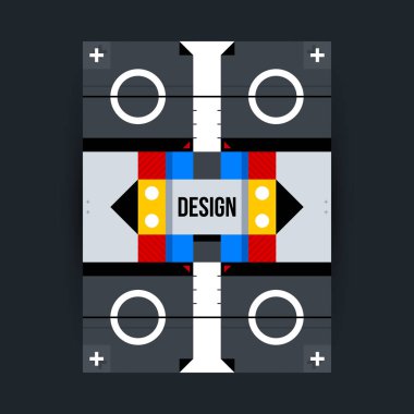 Futuristik geometrik öğelerle poster şablonu. Yapısalcılık ve modern sanat tarzı. Parlak renkler, basit şekiller.