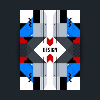 Futuristik geometrik öğelerle poster şablonu. Yapısalcılık ve modern sanat tarzı. Parlak renkler, basit şekiller.