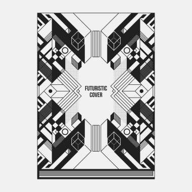 Kitap/poster/dergi kapak tasarım şablonu soyut simetrik elemanları ile. Modern sanat ve grafiti tarzı.