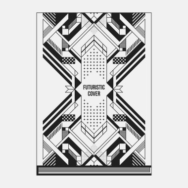 Kitap/poster/dergi kapak tasarım şablonu soyut simetrik elemanları ile. Modern sanat ve grafiti tarzı.