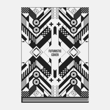 Kitap/poster/dergi kapak tasarım şablonu soyut simetrik elemanları ile. Modern sanat ve grafiti tarzı.