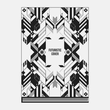 Kitap/poster/dergi kapak tasarım şablonu soyut simetrik elemanları ile. Modern sanat ve grafiti tarzı.