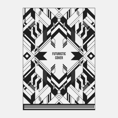 Kitap/poster/dergi kapak tasarım şablonu soyut simetrik elemanları ile. Modern sanat ve grafiti tarzı.