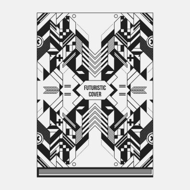 Kitap/poster/dergi kapak tasarım şablonu soyut simetrik elemanları ile. Modern sanat ve grafiti tarzı.
