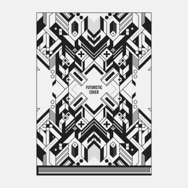 Kitap/poster/dergi kapak tasarım şablonu soyut simetrik elemanları ile. Modern sanat ve grafiti tarzı.