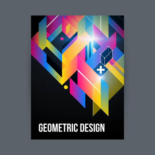 Modelo de design de pôster / capa com formas geométricas brilhantes no fundo preto . — Vetor de Stock