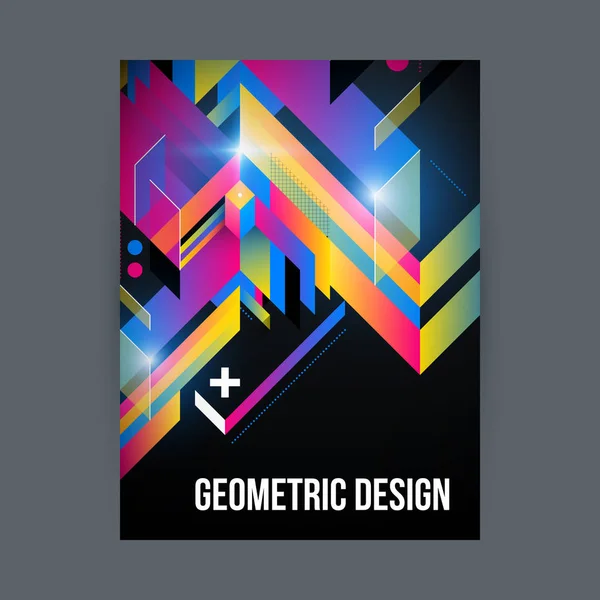 Ontwerpsjabloon poster/cover met glanzende geometrische shapes op zwarte achtergrond. — Stockvector