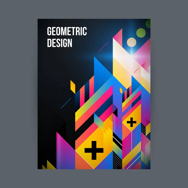 Poster / Cover-Design-Vorlage mit glänzenden geometrischen Formen auf schwarzem Hintergrund. — Stockvektor