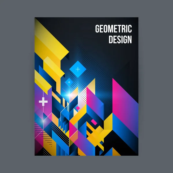Modèle de conception d'affiche / couverture avec des formes géométriques brillantes sur fond noir . — Image vectorielle