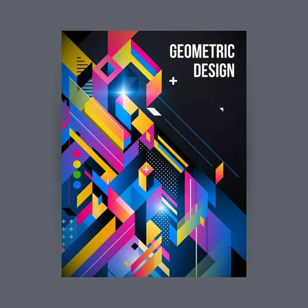 Poster / Cover-Design-Vorlage mit glänzenden geometrischen Formen auf schwarzem Hintergrund. — Stockvektor