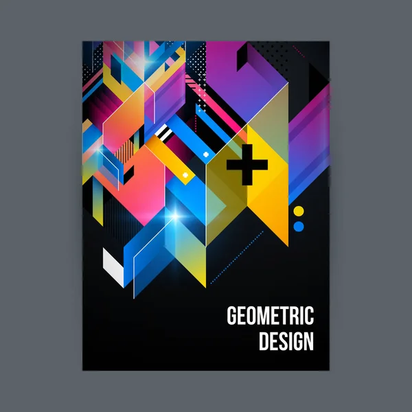 Plakát/borító design sablon fényes geometrikus alakzatokat a fekete háttér. — Stock Vector