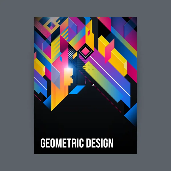 Poster / Cover-Design-Vorlage mit glänzenden geometrischen Formen auf schwarzem Hintergrund. — Stockvektor