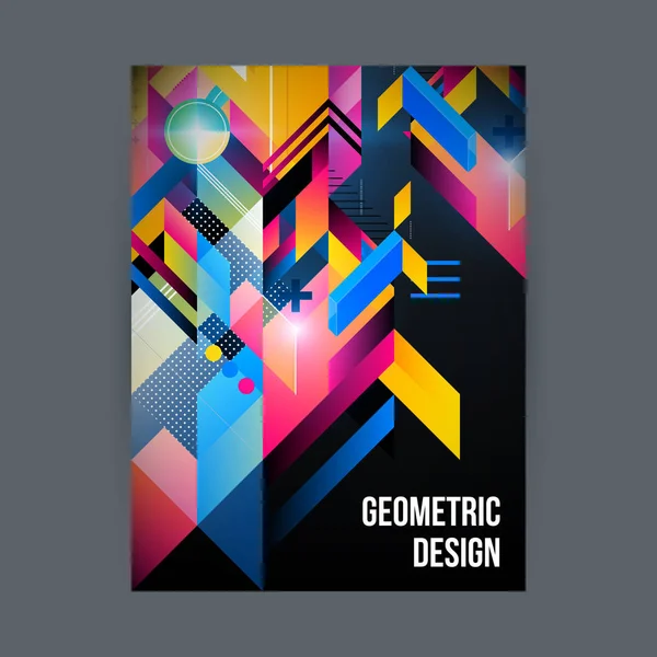 Plantilla de diseño de póster / portada con formas geométricas brillantes sobre fondo negro . — Archivo Imágenes Vectoriales