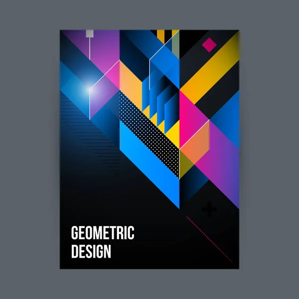 Ontwerpsjabloon poster/cover met glanzende geometrische shapes op zwarte achtergrond. — Stockvector