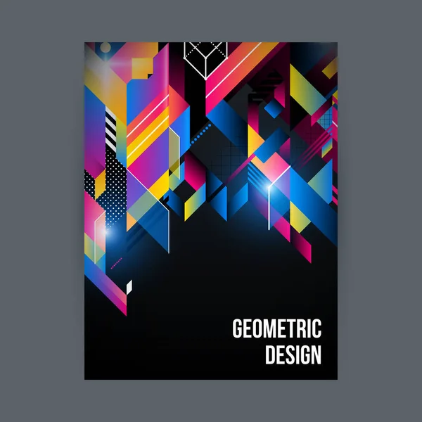 Ontwerpsjabloon poster/cover met glanzende geometrische shapes op zwarte achtergrond. — Stockvector