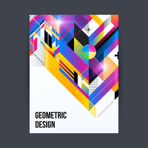 Modèle de conception d'affiche / couverture avec des formes géométriques brillantes sur fond blanc . — Image vectorielle