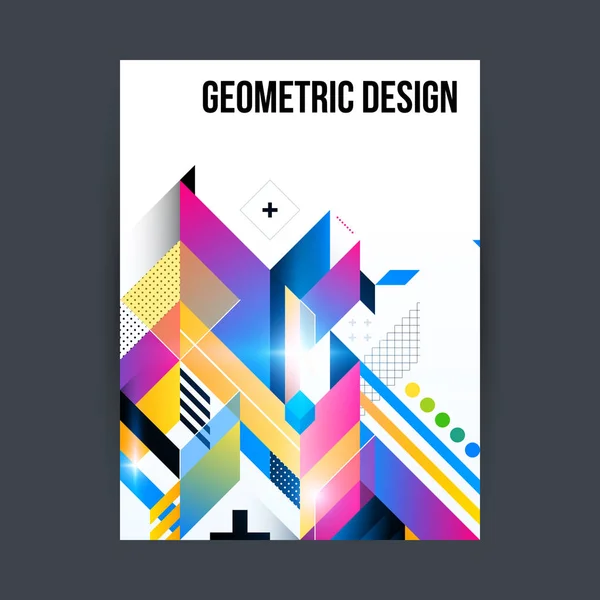 Beyaz arka plan üzerinde parlak geometrik şekillerle poster/kapak tasarım şablonu. — Stok Vektör