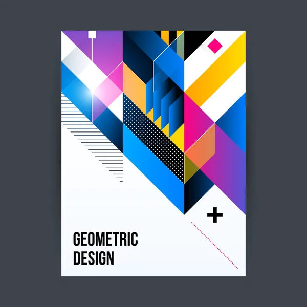 Plantilla de diseño de póster / portada con formas geométricas brillantes sobre fondo blanco . — Vector de stock