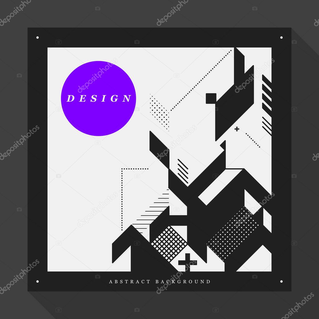 Poster/cover design template with abstract geometric elements on square format. Style of modern graffiti and futurism.