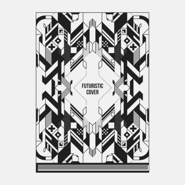 Kitap/poster/dergi kapak tasarım şablonu soyut simetrik elemanları ile. Modern sanat ve grafiti tarzı.