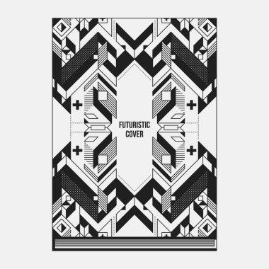 Kitap/poster/dergi kapak tasarım şablonu soyut simetrik elemanları ile. Modern sanat ve grafiti tarzı.