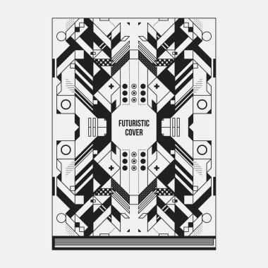 Kitap/poster/dergi kapak tasarım şablonu soyut simetrik elemanları ile. Modern sanat ve grafiti tarzı.