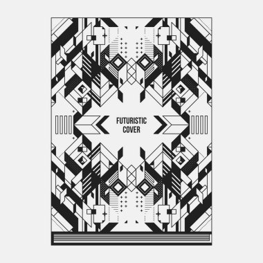 Kitap/poster/dergi kapak tasarım şablonu soyut simetrik elemanları ile. Modern sanat ve grafiti tarzı.