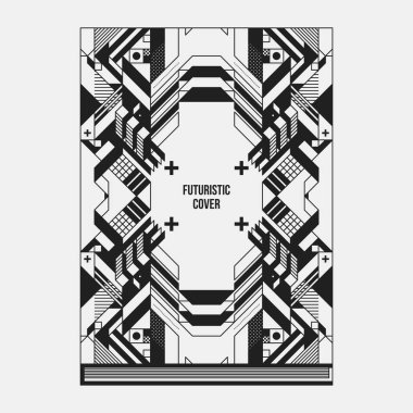 Kitap/poster/dergi kapak tasarım şablonu soyut simetrik elemanları ile. Modern sanat ve grafiti tarzı.