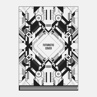 Kitap/poster/dergi kapak tasarım şablonu soyut simetrik elemanları ile. Modern sanat ve grafiti tarzı.