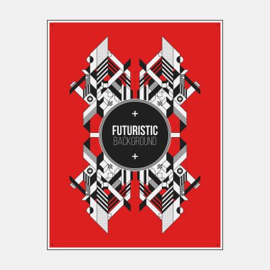 Poster/Baskı tasarım şablonu ile simetrik soyut öğe renkli arka plan üzerinde.