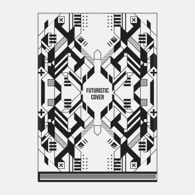 Kitap/poster/dergi kapak tasarım şablonu soyut simetrik elemanları ile. Modern sanat ve grafiti tarzı.