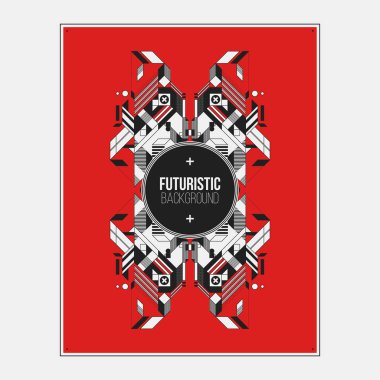 Poster/Baskı tasarım şablonu ile simetrik soyut öğe renkli arka plan üzerinde.