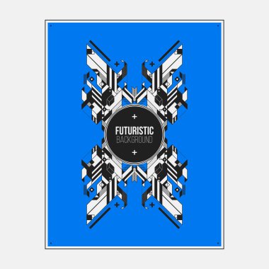 Poster/Baskı tasarım şablonu ile simetrik soyut öğe renkli arka plan üzerinde.