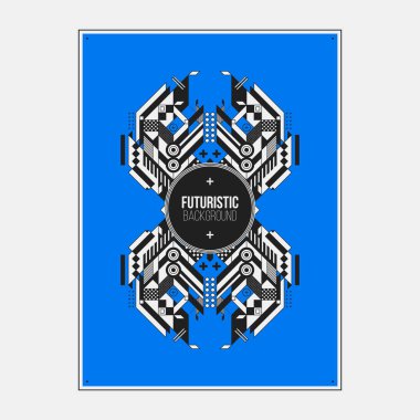 Poster/Baskı tasarım şablonu ile simetrik soyut öğe renkli arka plan üzerinde.